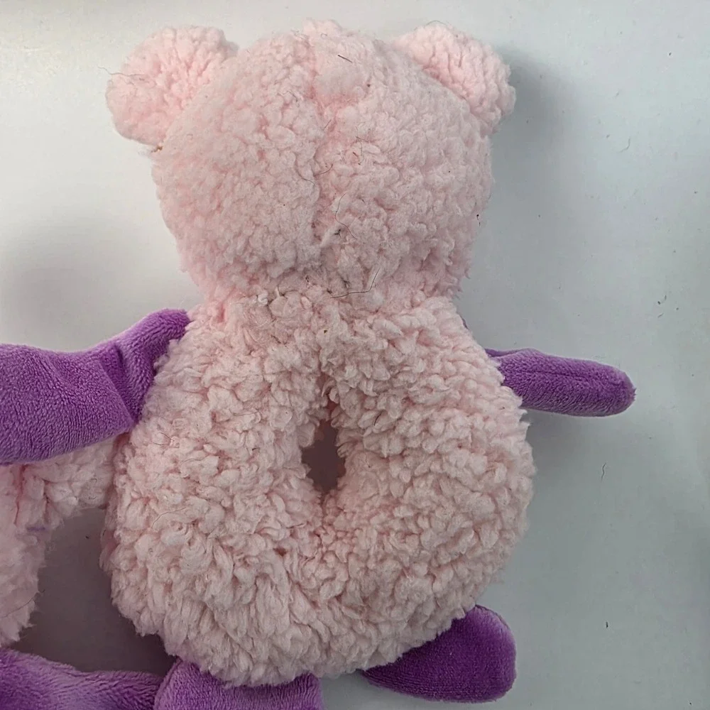 Happy Pig Plush Dog‎ Toys Pink Purple Soft Squeaky Ring Shape 3 Count